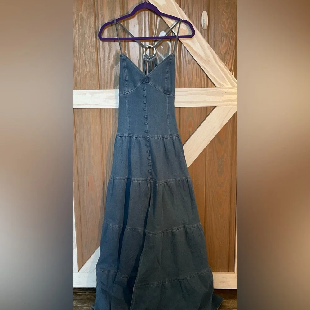 Sexy Halter Denim Maxi Dress. Front buttons and Sexy back Styling. Size 2X. NWOT - Picture 3 of 7